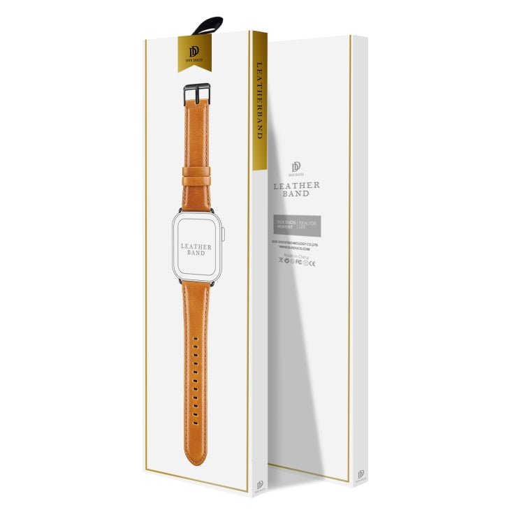 For Apple Watch Series 7 45mm DUX DUCIS Business Genuine Leather Watch Strap(Khaki) - Watch Bands by DUX DUCIS | Online Shopping South Africa | PMC TechLife | Buy Now Pay Later Mobicred