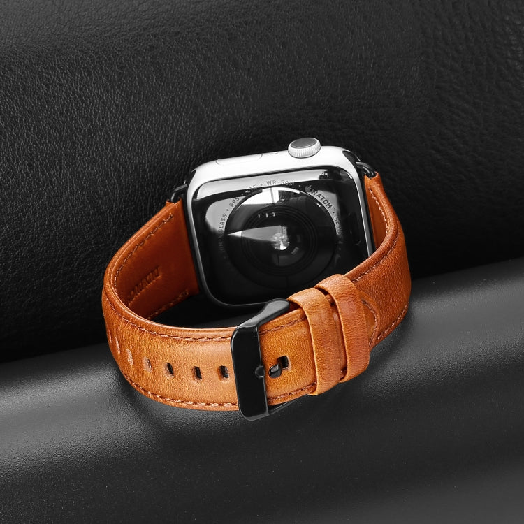 For Apple Watch SE 40mm DUX DUCIS Business Genuine Leather Watch Strap(Khaki) - Watch Bands by DUX DUCIS | Online Shopping South Africa | PMC TechLife | Buy Now Pay Later Mobicred