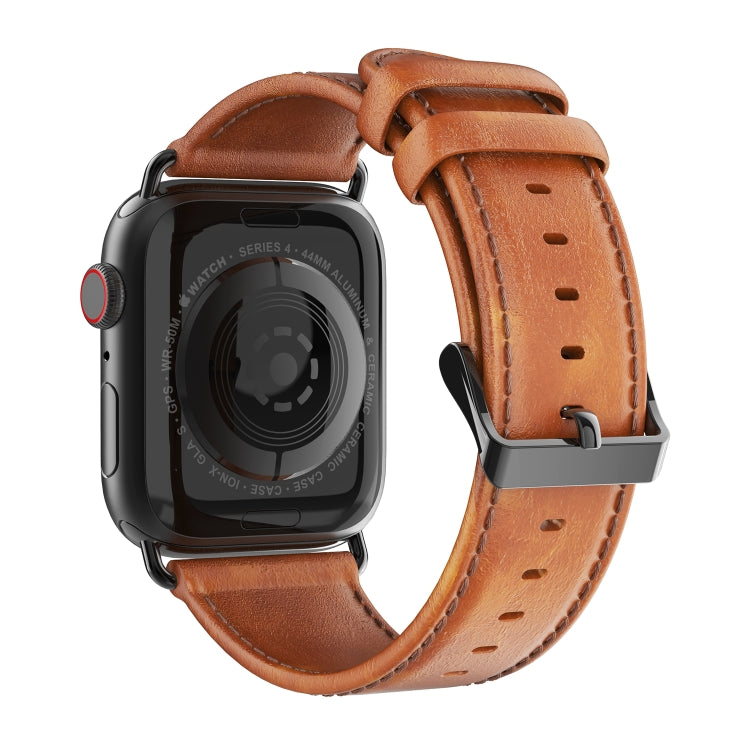 For Apple Watch Series 4 40mm DUX DUCIS Business Genuine Leather Watch Strap(Khaki) - Watch Bands by DUX DUCIS | Online Shopping South Africa | PMC TechLife | Buy Now Pay Later Mobicred