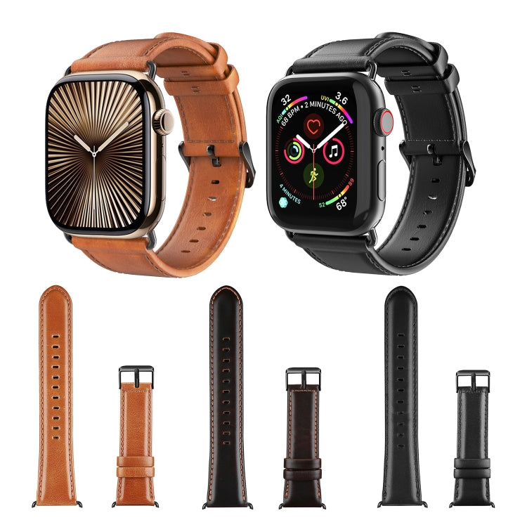 For Apple Watch SE 2022 44mm DUX DUCIS Business Genuine Leather Watch Strap(Coffee) - Watch Bands by DUX DUCIS | Online Shopping South Africa | PMC TechLife | Buy Now Pay Later Mobicred