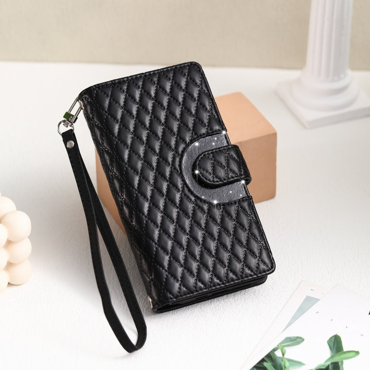 For iPhone 16 Pro Glitter Lattice Zipper Wallet Leather Phone Case(Black) - iPhone 16 Pro Cases by PMC TechLife | Online Shopping South Africa | PMC TechLife | Buy Now Pay Later Mobicred