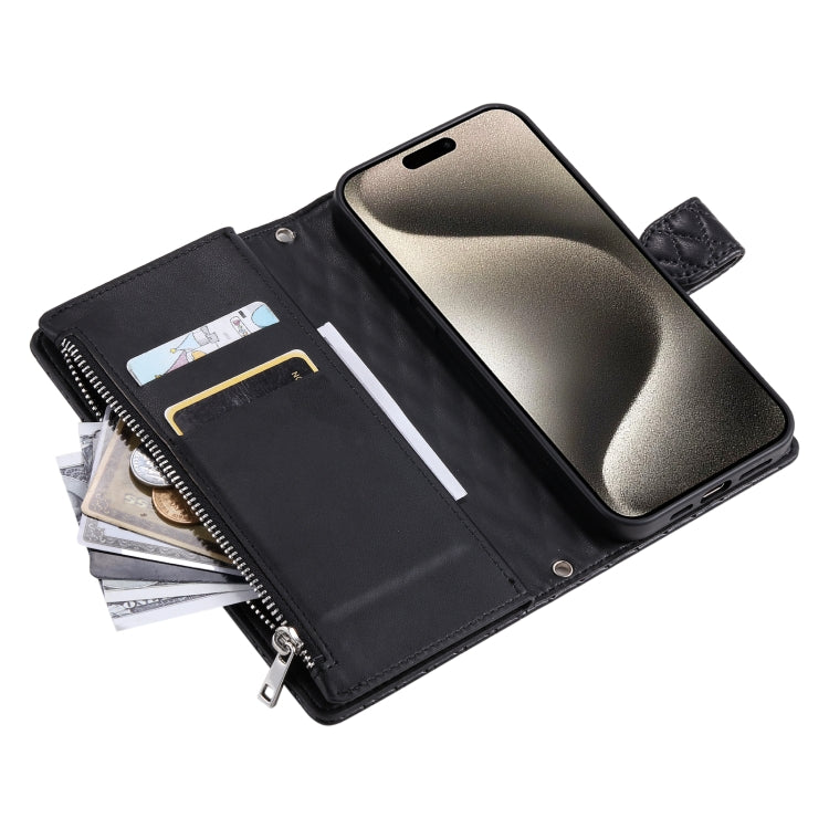 For iPhone 16 Pro Glitter Lattice Zipper Wallet Leather Phone Case(Black) - iPhone 16 Pro Cases by PMC TechLife | Online Shopping South Africa | PMC TechLife | Buy Now Pay Later Mobicred