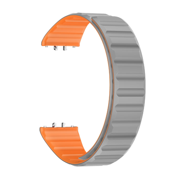 For Samsung Galaxy Fit 3 Two Color Magnetic Silicone Watch Band(Grey Orange) - Watch Bands by PMC TechLife | Online Shopping South Africa | PMC TechLife
