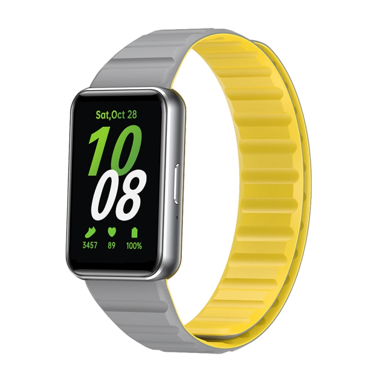 For Samsung Galaxy Fit 3 Two Color Magnetic Silicone Watch Band(Grey Yellow) - Watch Bands by PMC TechLife | Online Shopping South Africa | PMC TechLife