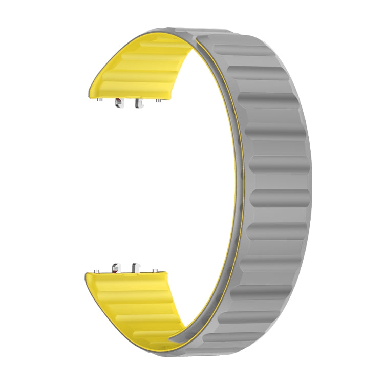 For Samsung Galaxy Fit 3 Two Color Magnetic Silicone Watch Band(Grey Yellow) - Watch Bands by PMC TechLife | Online Shopping South Africa | PMC TechLife