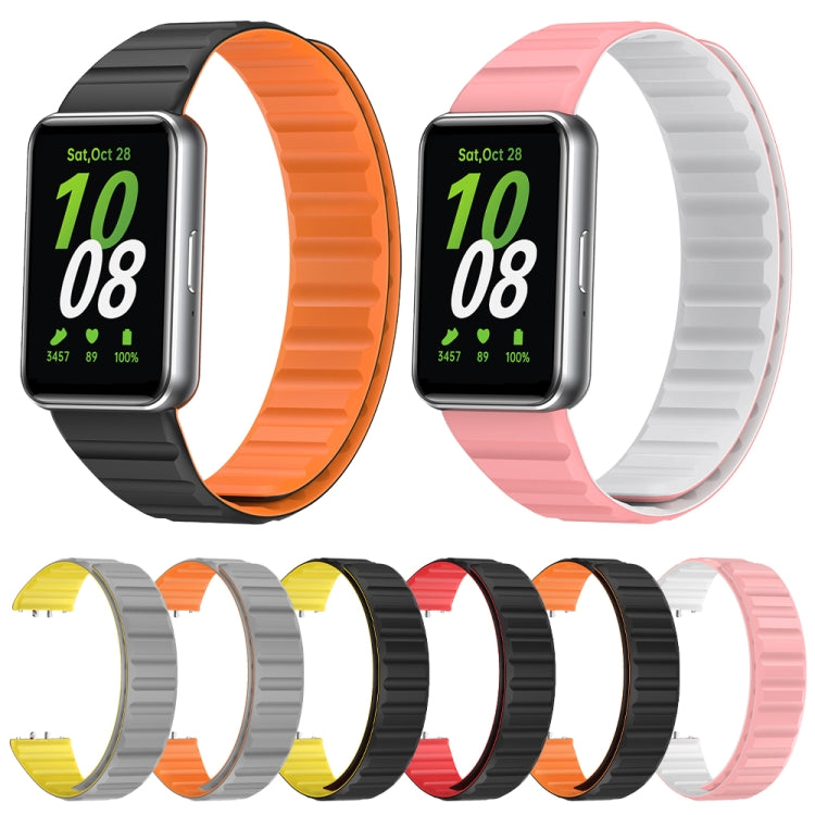 For Samsung Galaxy Fit 3 Two Color Magnetic Silicone Watch Band(Black Orange) - Watch Bands by PMC TechLife | Online Shopping South Africa | PMC TechLife