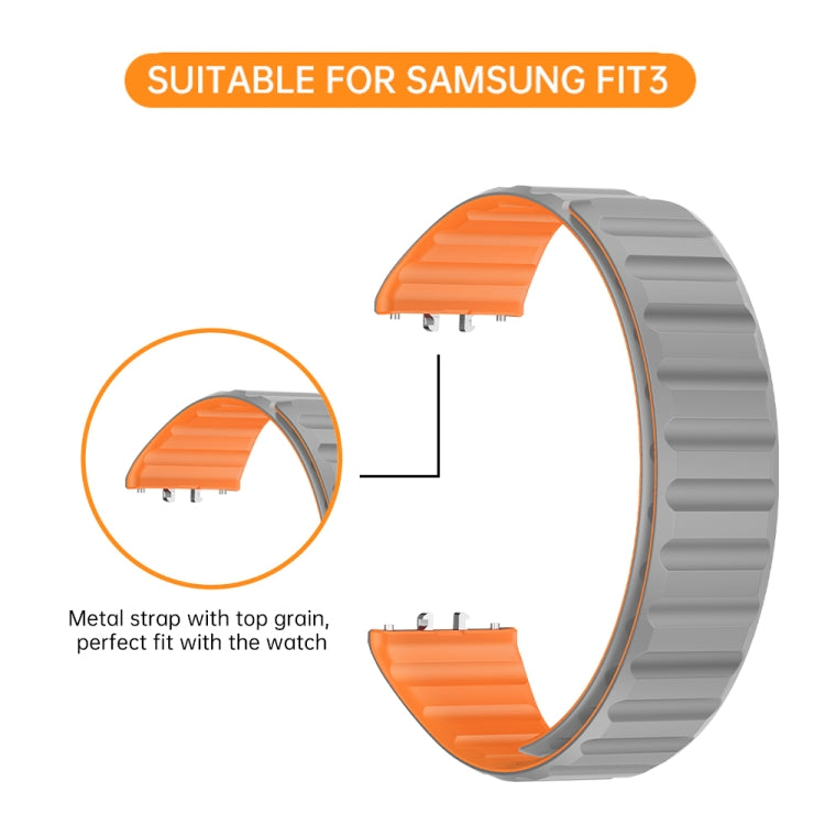 For Samsung Galaxy Fit 3 Two Color Magnetic Silicone Watch Band(Black Orange) - Watch Bands by PMC TechLife | Online Shopping South Africa | PMC TechLife