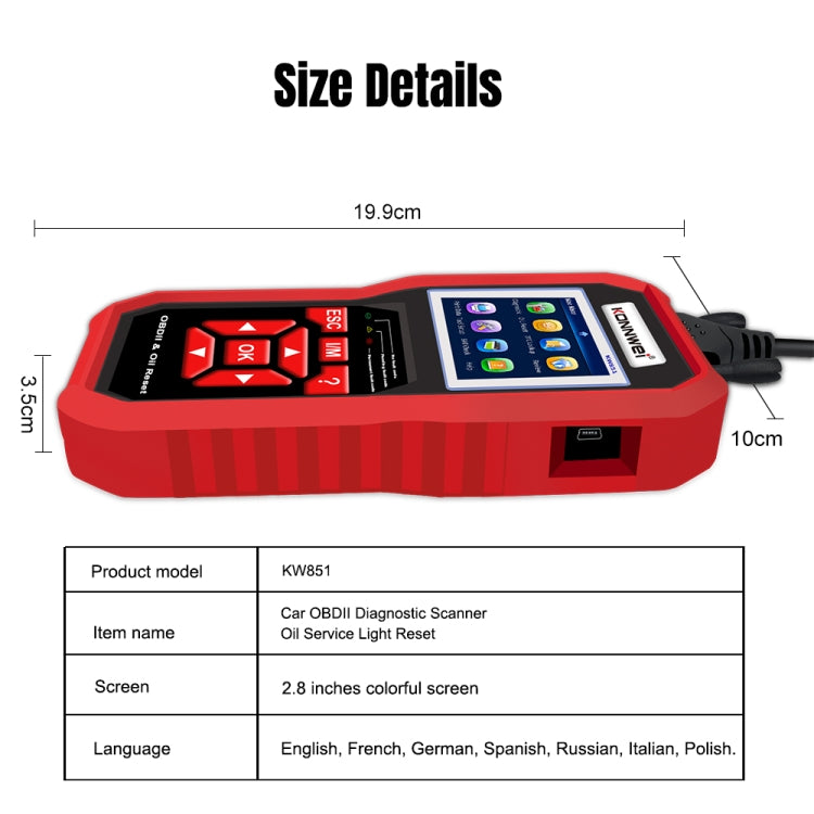 KONNWEI KW851 2 in 1 Car OBDll Scanner Diagnostic Tool Oil Service Light Reset(Black) - free shipping - PMC TechLife - Order now!