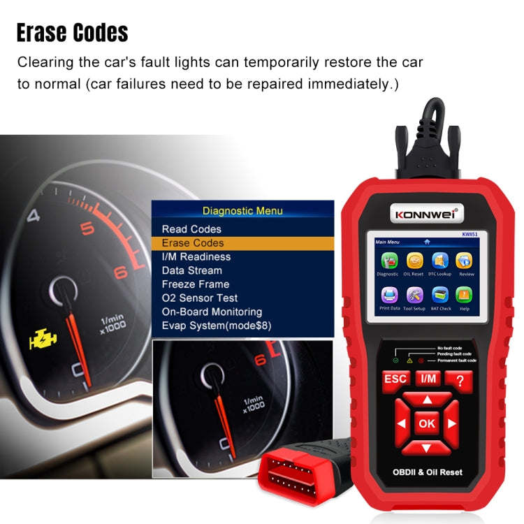 KONNWEI KW851 2 in 1 Car OBDll Scanner Diagnostic Tool Oil Service Light Reset(Black) - free shipping - PMC TechLife - Order now!