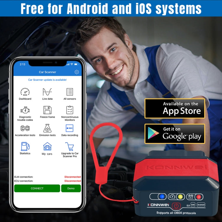 KONNWEI KW905 Bluetooth 5.0 Car OBD2 Scanner Support Android & iOS(Black Orange) - Code Readers & Scan Tools by KONNWEI | Online Shopping South Africa | PMC TechLife | Buy Now Pay Later Mobicred