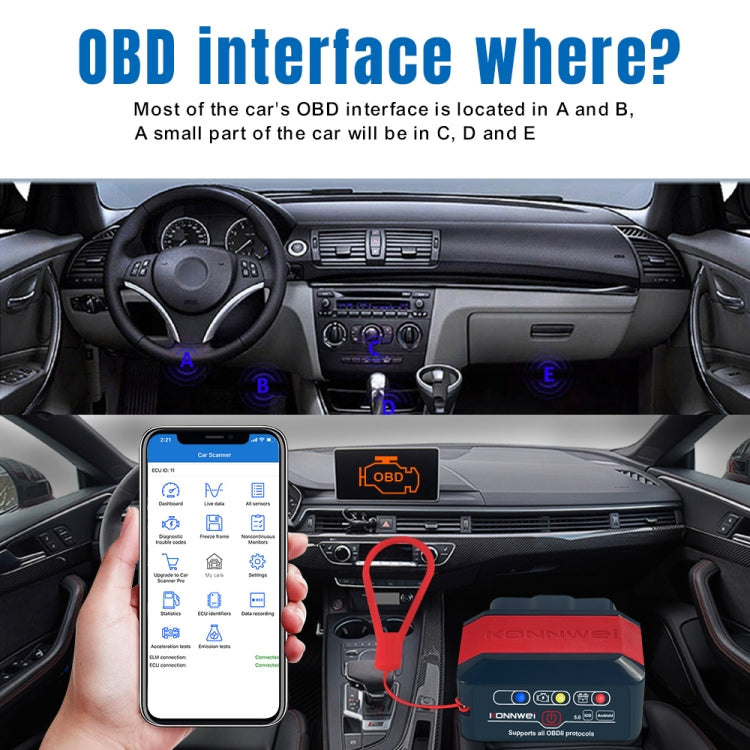 KONNWEI KW905 Bluetooth 5.0 Car OBD2 Scanner Support Android & iOS(Black Red) - Code Readers & Scan Tools by KONNWEI | Online Shopping South Africa | PMC TechLife | Buy Now Pay Later Mobicred