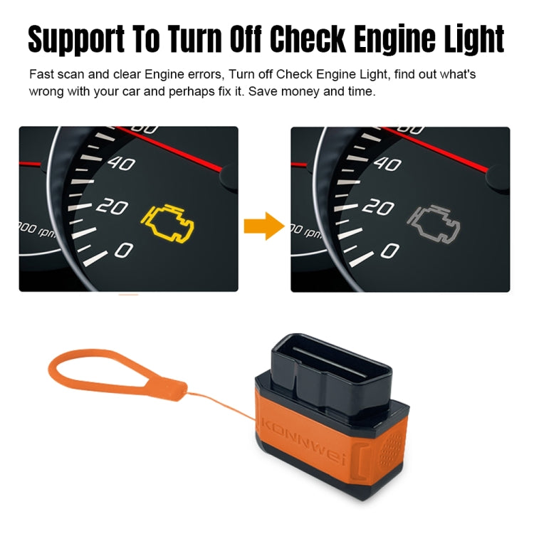 KONNWEI KW906 Bluetooth 5.0 Car OBD2 Scanner Support Android & iOS(Black Orange) - free shipping - PMC TechLife - Order now!