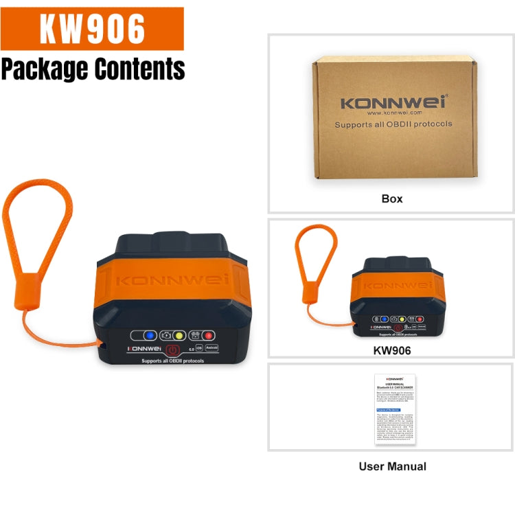 KONNWEI KW906 Bluetooth 5.0 Car OBD2 Scanner Support Android & iOS(Black Orange) - free shipping - PMC TechLife - Order now!