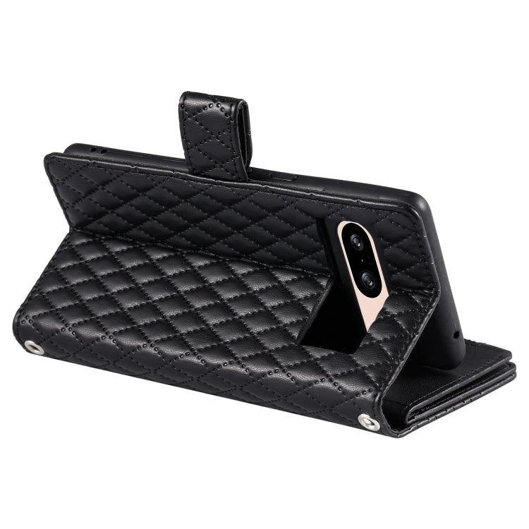 For Google Pixel 8 Glitter Lattice Zipper Wallet Leather Phone Case(Black) - Google Cases by PMC TechLife | Online Shopping South Africa | PMC TechLife | Buy Now Pay Later Mobicred
