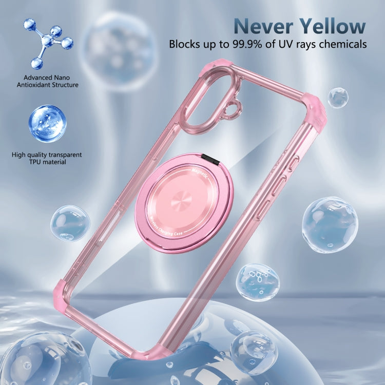 For iPhone 16 Gold Shield CD Pattern MagSafe Magnetic Phone Case with Rotating Stand(Transparent Pink) - iPhone 16 Cases by PMC TechLife | Online Shopping South Africa | PMC TechLife | Buy Now Pay Later Mobicred