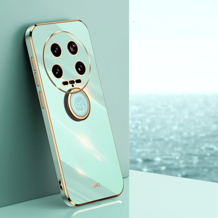 For Xiaomi 14 Ultra 5G XINLI Straight Edge 6D Electroplate TPU Phone Case with Ring Holder(Mint Green) - free shipping - PMC Jewellery - Order now!