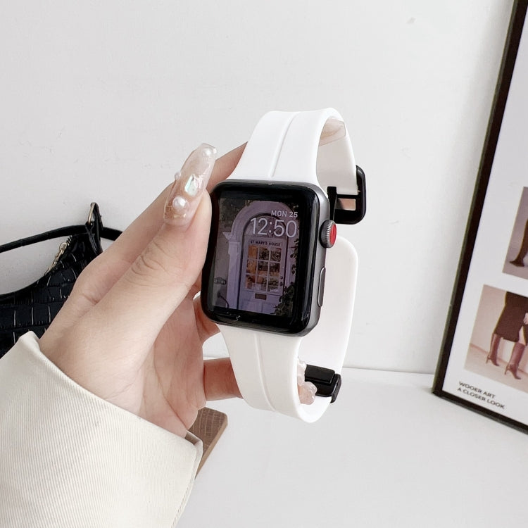 For Apple Watch SE 2023 40mm Magnetic Square Buckle Silicone Watch Band(White) - Watch Bands by PMC TechLife | Online Shopping South Africa | PMC TechLife