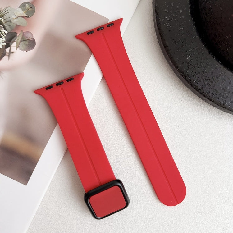 For Apple Watch SE 2023 40mm Magnetic Square Buckle Silicone Watch Band(Red) - Watch Bands by PMC TechLife | Online Shopping South Africa | PMC TechLife