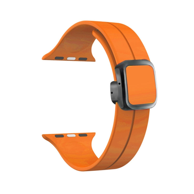For Apple Watch Series 9 45mm Magnetic Square Buckle Silicone Watch Band(Orange) - Watch Bands by PMC TechLife | Online Shopping South Africa | PMC TechLife | Buy Now Pay Later Mobicred