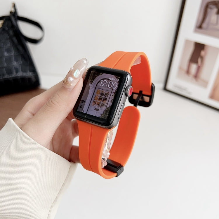 For Apple Watch Series 9 45mm Magnetic Square Buckle Silicone Watch Band(Orange) - Watch Bands by PMC TechLife | Online Shopping South Africa | PMC TechLife | Buy Now Pay Later Mobicred