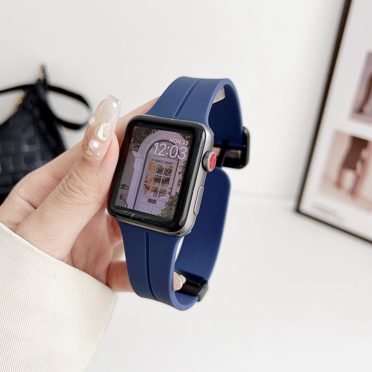For Apple Watch Series 9 45mm Magnetic Square Buckle Silicone Watch Band(Midnight Blue) - free shipping - PMC TechLife - Order now!