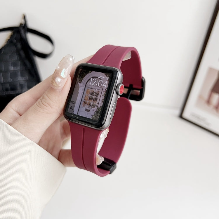 For Apple Watch Series 9 41mm Magnetic Square Buckle Silicone Watch Band(Wine Red) - Watch Bands by PMC TechLife | Online Shopping South Africa | PMC TechLife