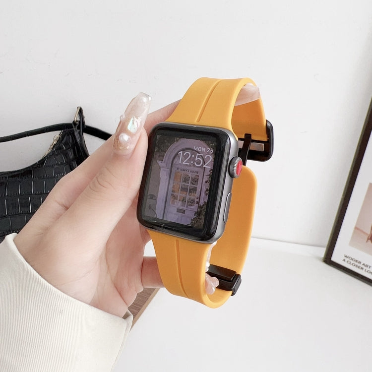 For Apple Watch Ultra 49mm Magnetic Square Buckle Silicone Watch Band(Yellow) - Watch Bands by PMC TechLife | Online Shopping South Africa | PMC TechLife
