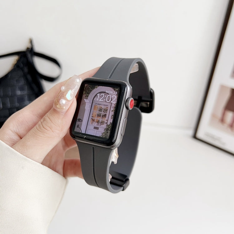 For Apple Watch Series 8 41mm Magnetic Square Buckle Silicone Watch Band(Dark Grey) - Watch Bands by PMC TechLife | Online Shopping South Africa | PMC TechLife