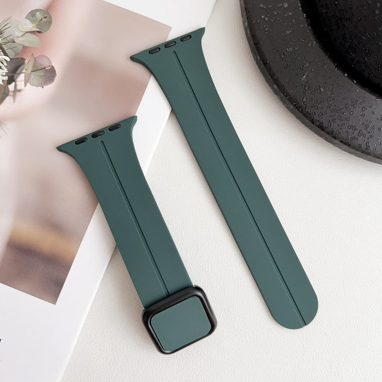 For Apple Watch Series 8 45mm Magnetic Square Buckle Silicone Watch Band(Pine Green) - Watch Bands by PMC TechLife | Online Shopping South Africa | PMC TechLife