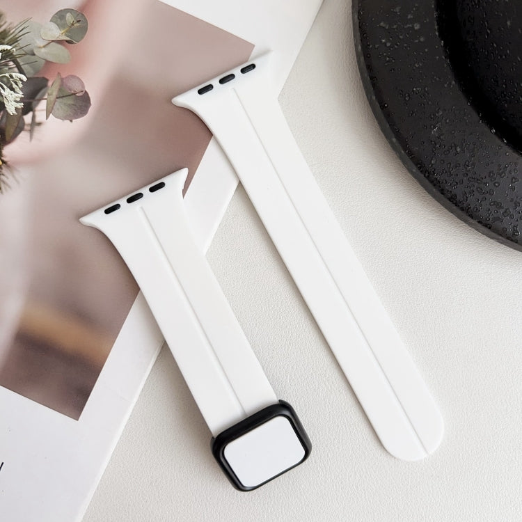 For Apple Watch SE 2022 44mm Magnetic Square Buckle Silicone Watch Band(White) - Watch Bands by PMC TechLife | Online Shopping South Africa | PMC TechLife | Buy Now Pay Later Mobicred