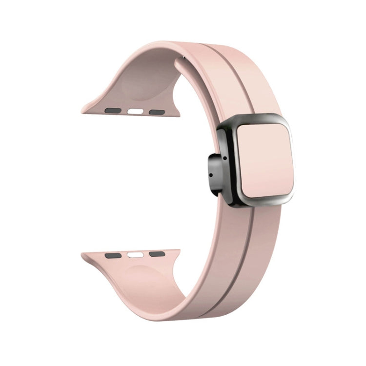 For Apple Watch SE 2022 44mm Magnetic Square Buckle Silicone Watch Band(Sand Pink) - Watch Bands by PMC TechLife | Online Shopping South Africa | PMC TechLife