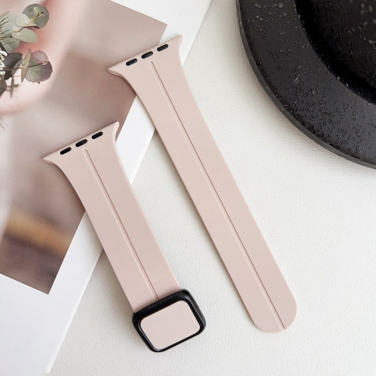 For Apple Watch SE 2022 44mm Magnetic Square Buckle Silicone Watch Band(Sand Pink) - Watch Bands by PMC TechLife | Online Shopping South Africa | PMC TechLife