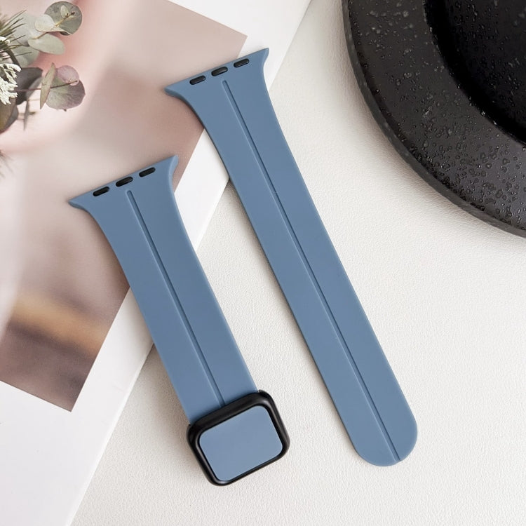 For Apple Watch SE 2022 44mm Magnetic Square Buckle Silicone Watch Band(Blue) - Watch Bands by PMC TechLife | Online Shopping South Africa | PMC TechLife