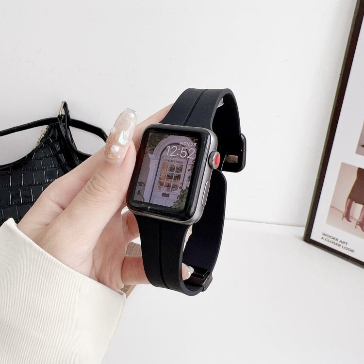 For Apple Watch SE 2022 44mm Magnetic Square Buckle Silicone Watch Band(Black) - Watch Bands by PMC TechLife | Online Shopping South Africa | PMC TechLife