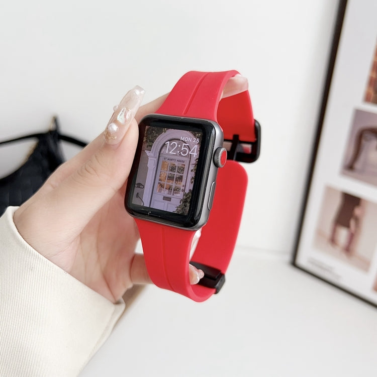 For Apple Watch SE 2022 44mm Magnetic Square Buckle Silicone Watch Band(Red) - Watch Bands by PMC TechLife | Online Shopping South Africa | PMC TechLife