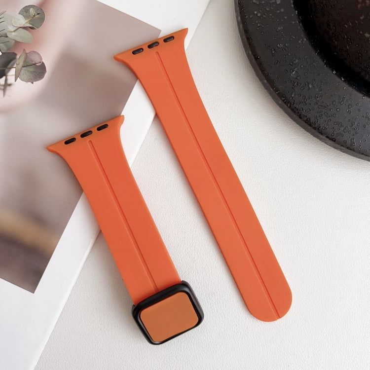 For Apple Watch SE 44mm Magnetic Square Buckle Silicone Watch Band(Orange) - Watch Bands by PMC TechLife | Online Shopping South Africa | PMC TechLife