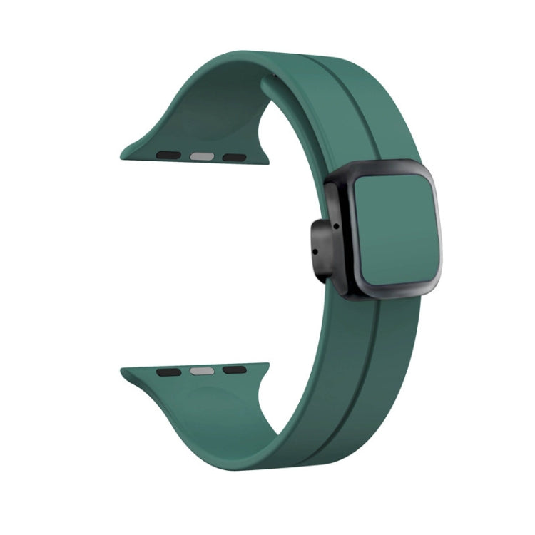 For Apple Watch Series 5 44mm Magnetic Square Buckle Silicone Watch Band(Pine Green) - Watch Bands by PMC TechLife | Online Shopping South Africa | PMC TechLife