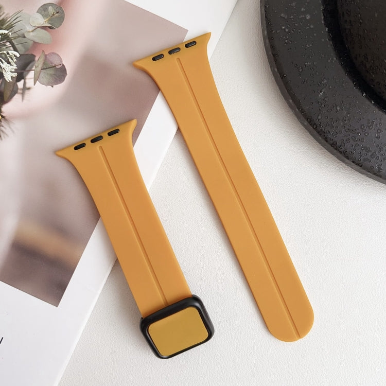 For Apple Watch Series 4 44mm Magnetic Square Buckle Silicone Watch Band(Yellow) - Watch Bands by PMC TechLife | Online Shopping South Africa | PMC TechLife