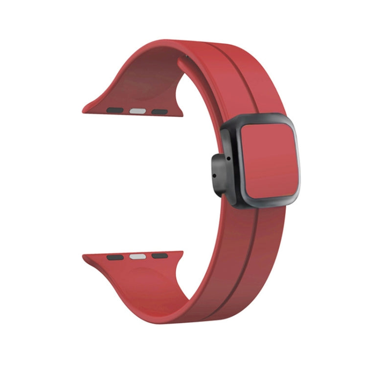 For Apple Watch Series 3 38mm Magnetic Square Buckle Silicone Watch Band(Red) - Watch Bands by PMC TechLife | Online Shopping South Africa | PMC TechLife