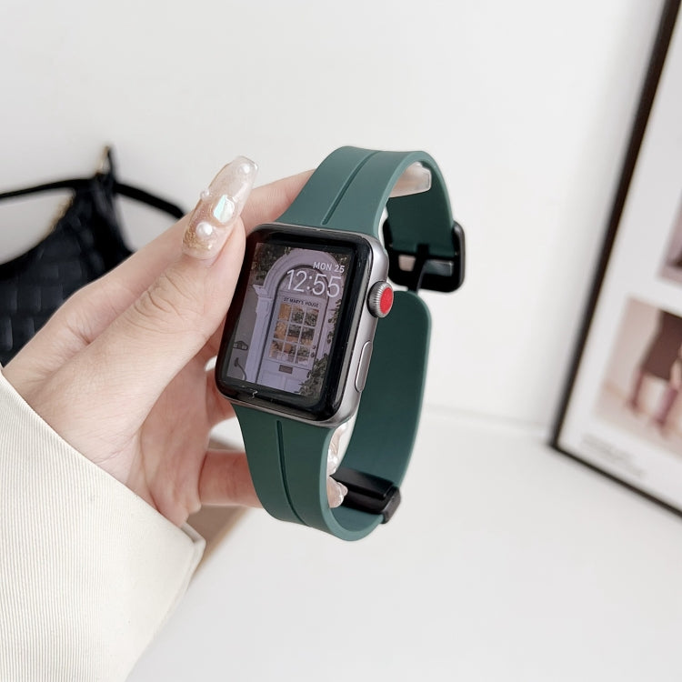 For Apple Watch Series 3 42mm Magnetic Square Buckle Silicone Watch Band(Pine Green) - Watch Bands by PMC TechLife | Online Shopping South Africa | PMC TechLife