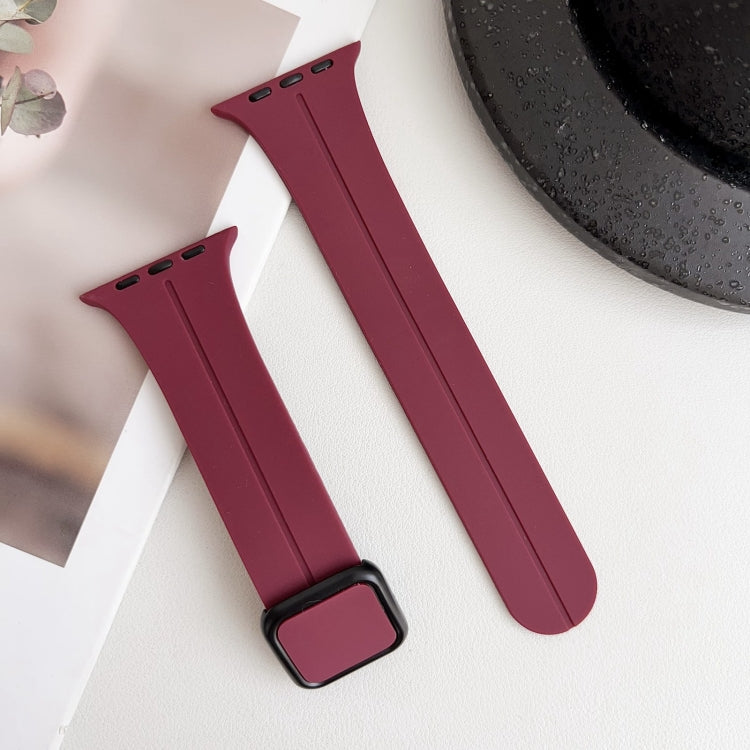 For Apple Watch 42mm Magnetic Square Buckle Silicone Watch Band(Wine Red) - Watch Bands by PMC TechLife | Online Shopping South Africa | PMC TechLife
