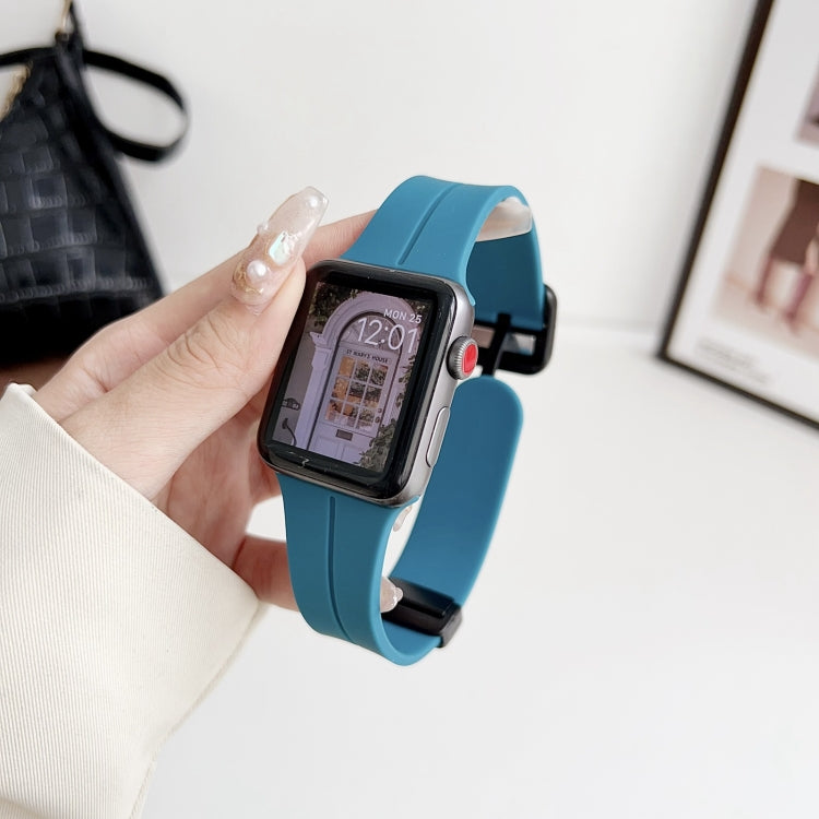 For Apple Watch 42mm Magnetic Square Buckle Silicone Watch Band(Rock Green) - Watch Bands by PMC TechLife | Online Shopping South Africa | PMC TechLife