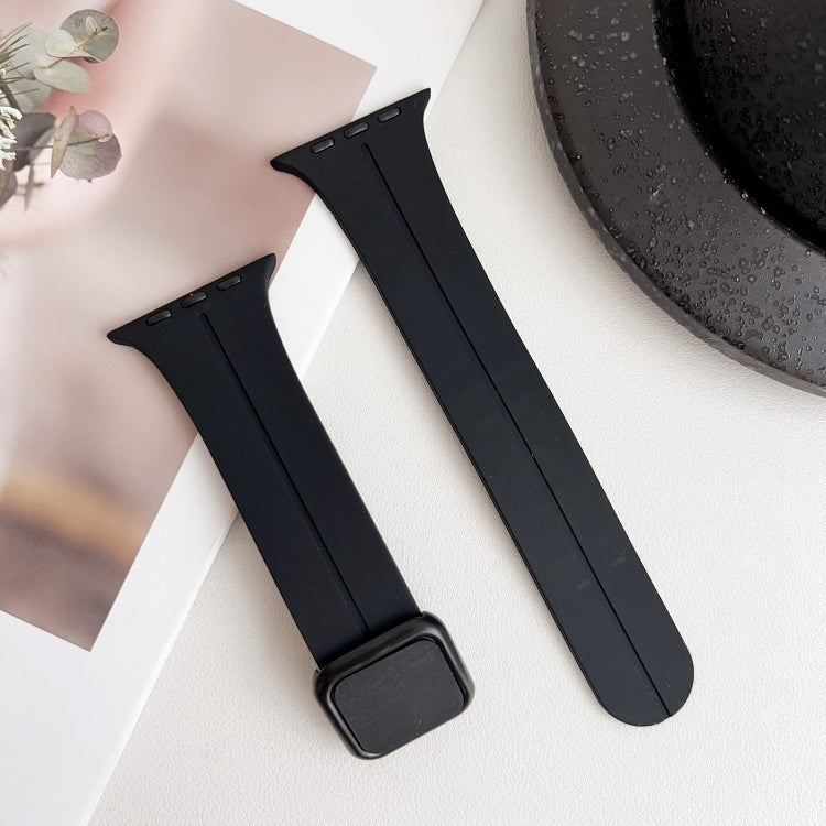 For Apple Watch 38mm Magnetic Square Buckle Silicone Watch Band(Black) - Watch Bands by PMC TechLife | Online Shopping South Africa | PMC TechLife