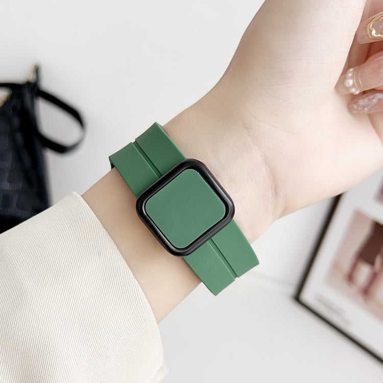 For Apple Watch SE 2023 44mm Magnetic Square Buckle Silicone Watch Band(Dark Grey) - Watch Bands by PMC TechLife | Online Shopping South Africa | PMC TechLife