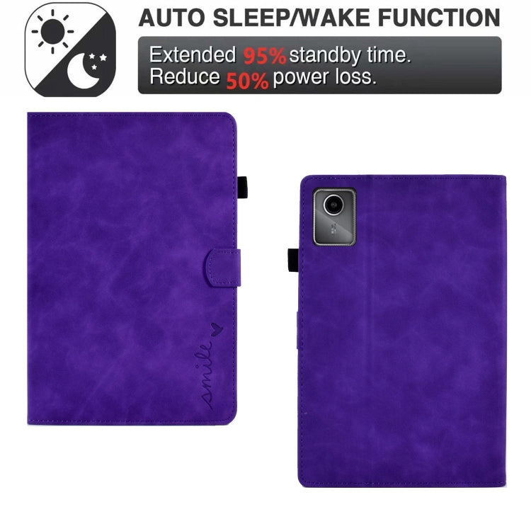 For Lenovo Tab M11 / Xiaoxin Pad 11 2024 Smile Embossed Smart Leather Tablet Case(Purple) - Lenovo by PMC Jewellery | Online Shopping South Africa | PMC Jewellery | Buy Now Pay Later Mobicred