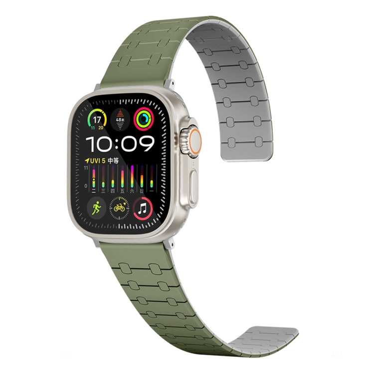For Apple Watch SE 2023 44mm Two Color Loop Magnetic Silicone Watch Band(Green+Grey) - Watch Bands by PMC TechLife | Online Shopping South Africa | PMC TechLife