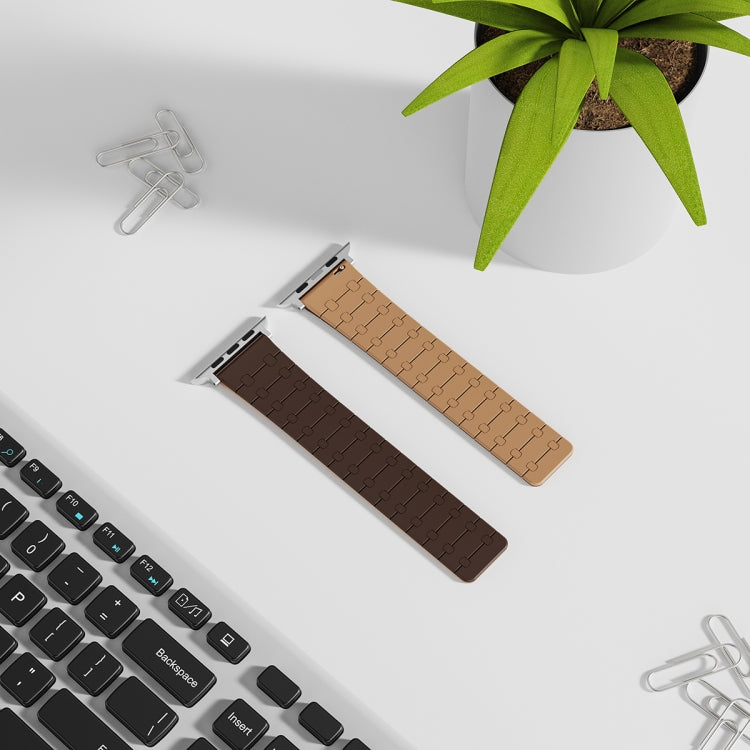 For Apple Watch SE 2023 44mm Two Color Loop Magnetic Silicone Watch Band(Dark Brown+Light Brown) - Watch Bands by PMC TechLife | Online Shopping South Africa | PMC TechLife