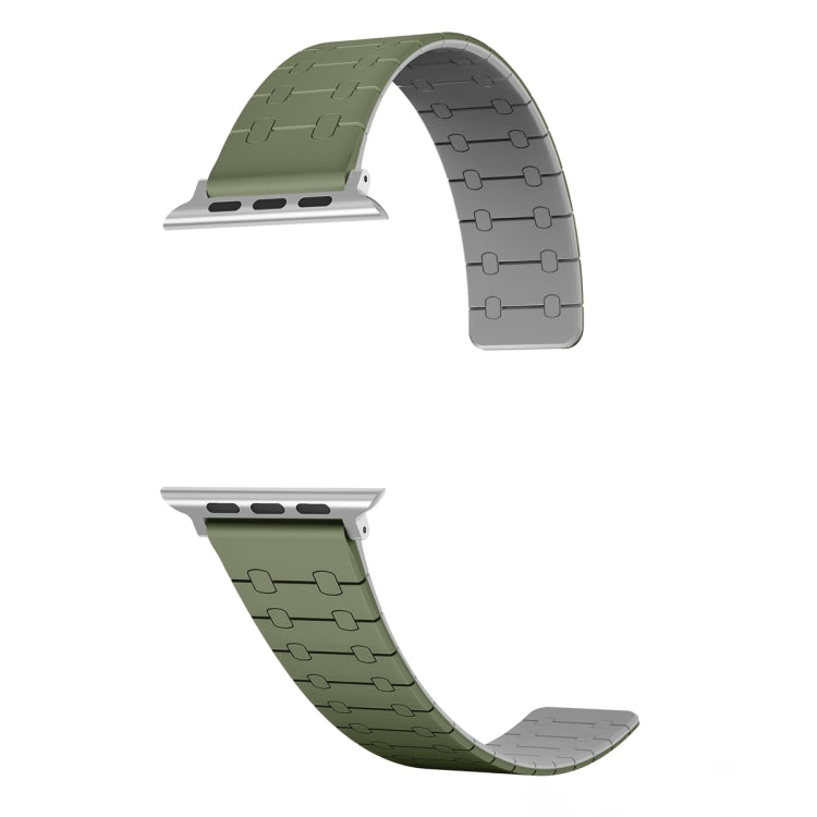 For Apple Watch SE 2023 40mm Two Color Loop Magnetic Silicone Watch Band(Green+Grey) - Watch Bands by PMC TechLife | Online Shopping South Africa | PMC TechLife