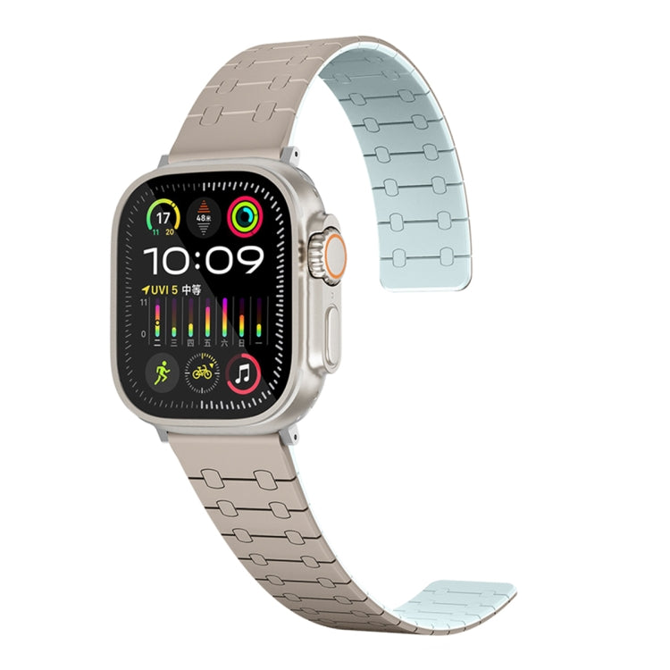 For Apple Watch Series 9 45mm Two Color Loop Magnetic Silicone Watch Band(Khaki+Light Green) - Watch Bands by PMC TechLife | Online Shopping South Africa | PMC TechLife