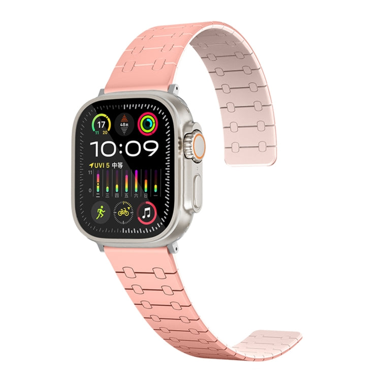 For Apple Watch Series 9 45mm Two Color Loop Magnetic Silicone Watch Band(Peach+Light Pink) - Watch Bands by PMC TechLife | Online Shopping South Africa | PMC TechLife